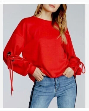 Velvet heart Lucille Grommet Tie Sleeve Pullover Blouse Crewneck Red NEW medium